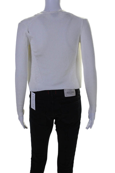 Theory Womens Ribbed Ganes B Leftbank Cardigan Sweater White Size Petite