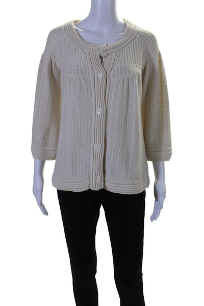 Elie Tahari Womens Button Down Long Sleeves Cardigan Sweater White Size Small