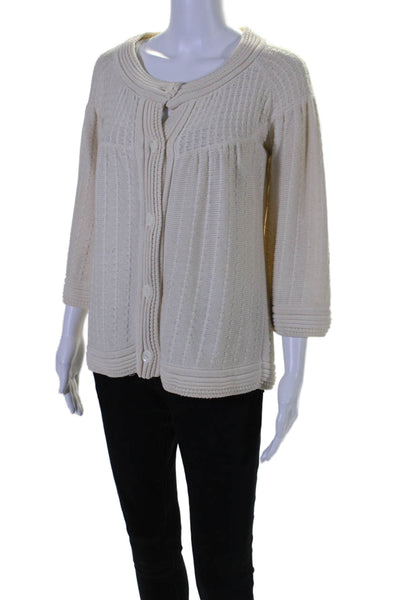 Elie Tahari Womens Button Down Long Sleeves Cardigan Sweater White Size Small