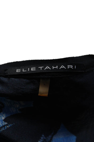 Elie Tahari Womens Floral Print Long Sleeves Blouse Blue White Size Small