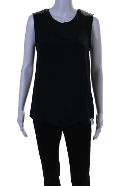 Theyskens Theory Womens Silk Bringal Sleeveless Tank Top Navy Blue Size Small