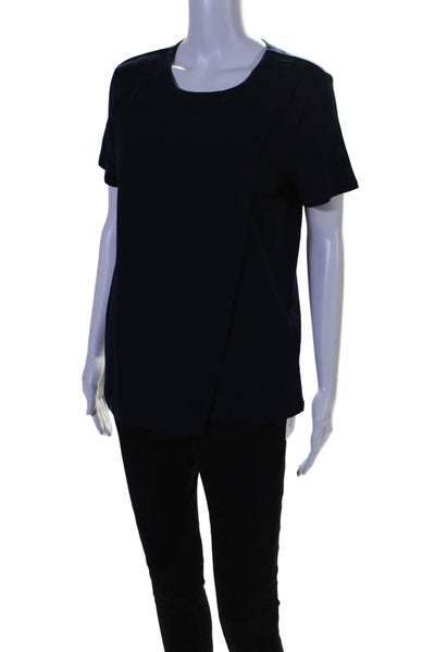 DKNY Womens Short Sleeves Crew Neck Pullover Blouse Navy Blue Size Small