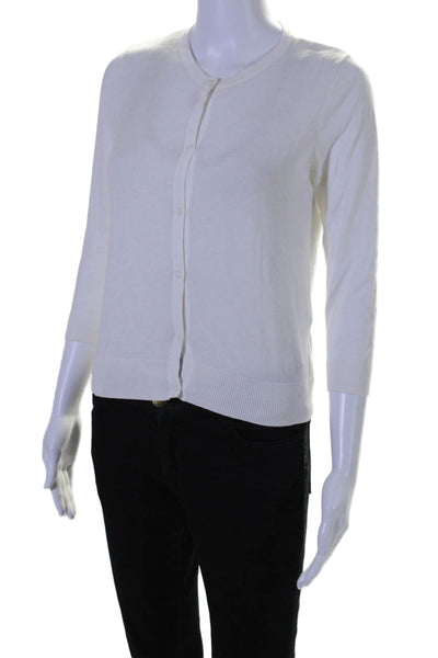 August Silk Womens Button Down Cardigan Sweater White Cotton Size Petite Small