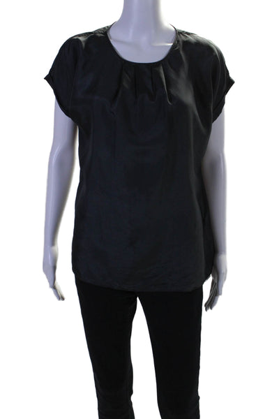 Rebecca Taylor Womens Silk Pleated Front Short Sleeves Blouse Black Size 2