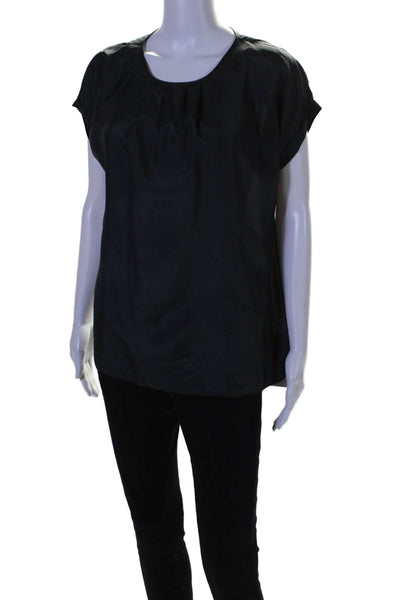 Rebecca Taylor Womens Silk Pleated Front Short Sleeves Blouse Black Size 2