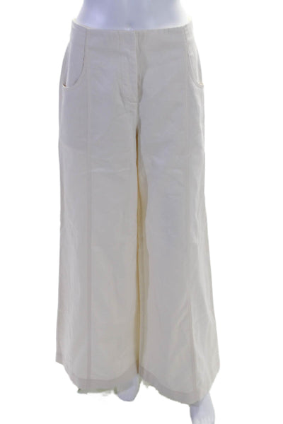 TWP Womens Zipper Fly High Rise Wide Leg Trouser Pants White Cotton Size 4