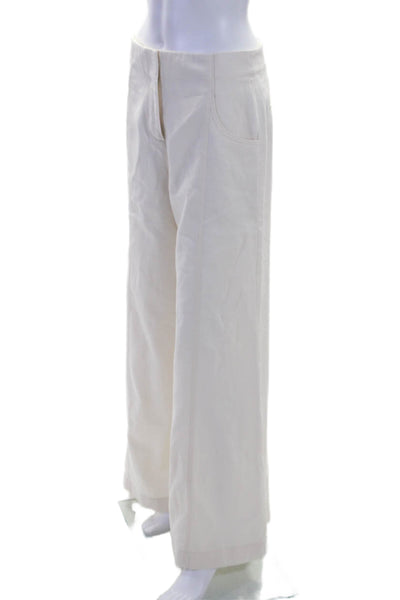 TWP Womens Zipper Fly High Rise Wide Leg Trouser Pants White Cotton Size 4