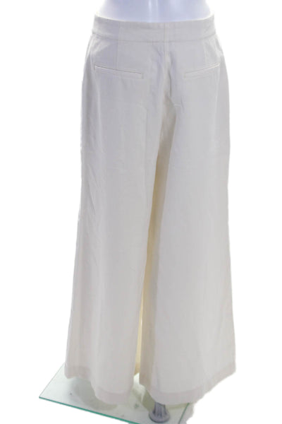 TWP Womens Zipper Fly High Rise Wide Leg Trouser Pants White Cotton Size 4