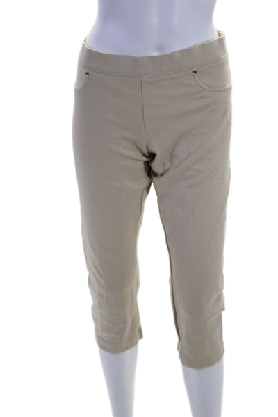 Trina Turk Womens Elastic Waist Cropped Slip-On Capri Pants Tan Size 10