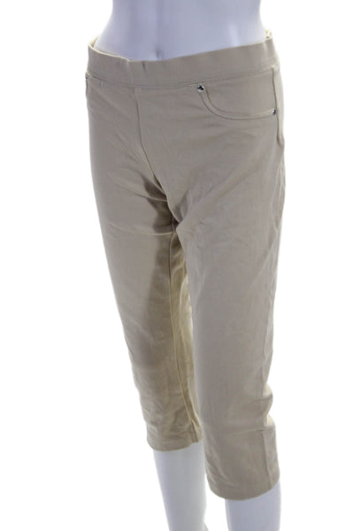 Trina Turk Womens Elastic Waist Cropped Slip-On Capri Pants Tan Size 10