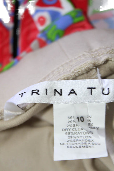 Trina Turk Womens Elastic Waist Cropped Slip-On Capri Pants Tan Size 10