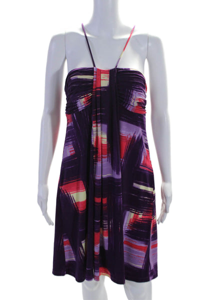 BCBG Max Azria Womens Geometric Layered Ruched Sleeveless Dress Purple Size L