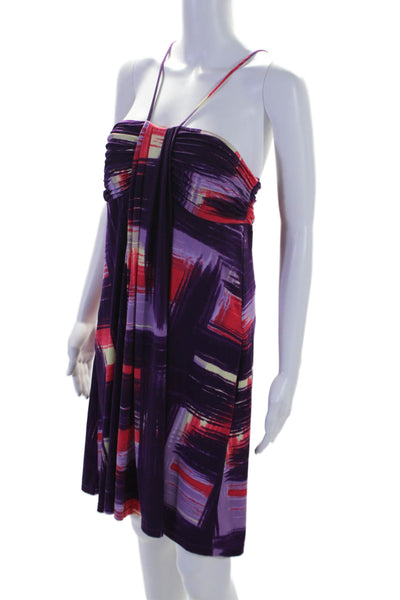 BCBG Max Azria Womens Geometric Layered Ruched Sleeveless Dress Purple Size L