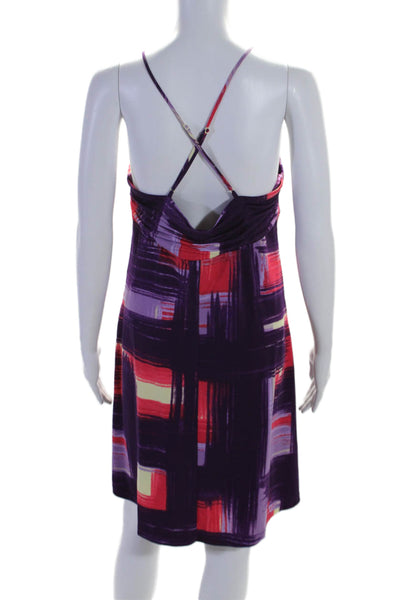 BCBG Max Azria Womens Geometric Layered Ruched Sleeveless Dress Purple Size L