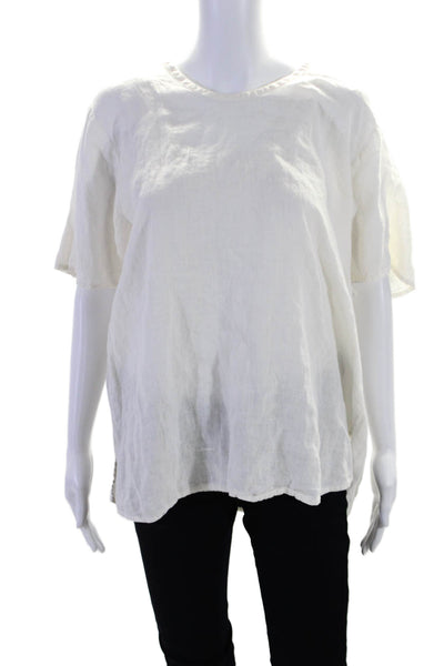 Flax Womens Linen Round Neck Short Sleeve Pullover T-Shirt White Size M