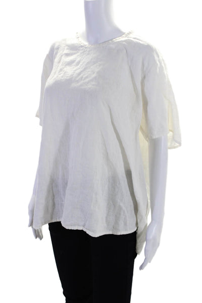 Flax Womens Linen Round Neck Short Sleeve Pullover T-Shirt White Size M