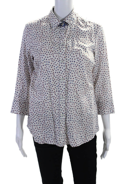 Foxcroft Womens Cotton Polka Dot Long Sleeve Buttoned Collared Top White Size 6