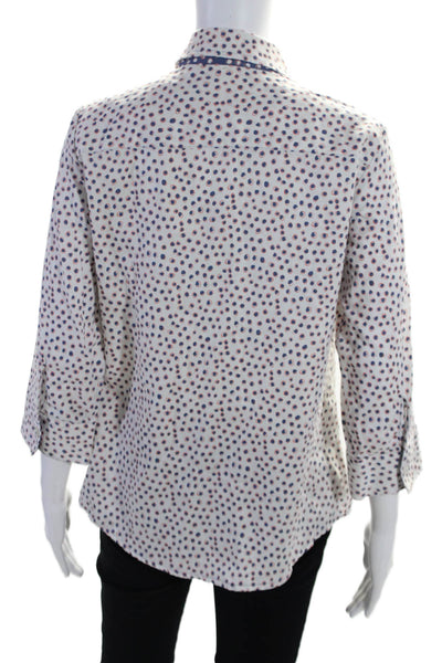 Foxcroft Womens Cotton Polka Dot Long Sleeve Buttoned Collared Top White Size 6