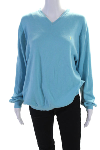 Polo Ralph Lauren Womens Cotton V-Neck Long Sleeve Pullover Sweater Blue Size XL