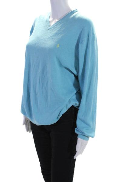 Polo Ralph Lauren Womens Cotton V-Neck Long Sleeve Pullover Sweater Blue Size XL