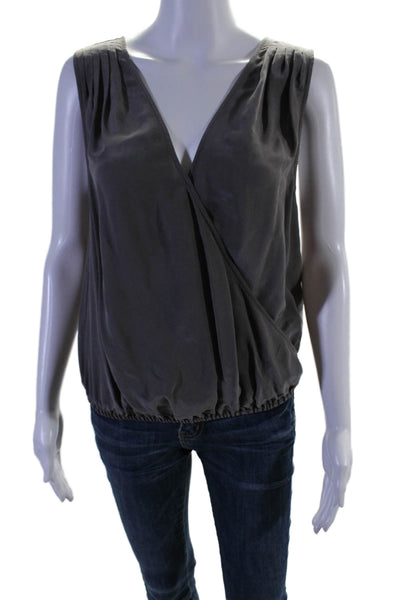 Josie Womens Silk Sleeveless Pleated Scrunched Hem V-Neck Blouse Gray Size XS