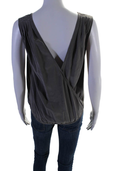 Josie Womens Silk Sleeveless Pleated Scrunched Hem V-Neck Blouse Gray Size XS