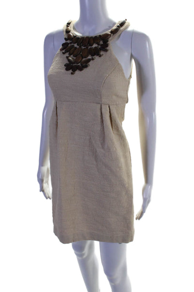 Shoshanna Womens Wood Applique Sleeveless High Waist Dress Beige Size 0