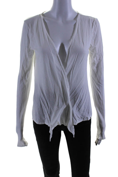 Calypso Womens Cotton Long Sleeve Open Front Basic Sheer Top White Size M