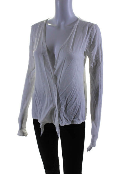 Calypso Womens Cotton Long Sleeve Open Front Basic Sheer Top White Size M