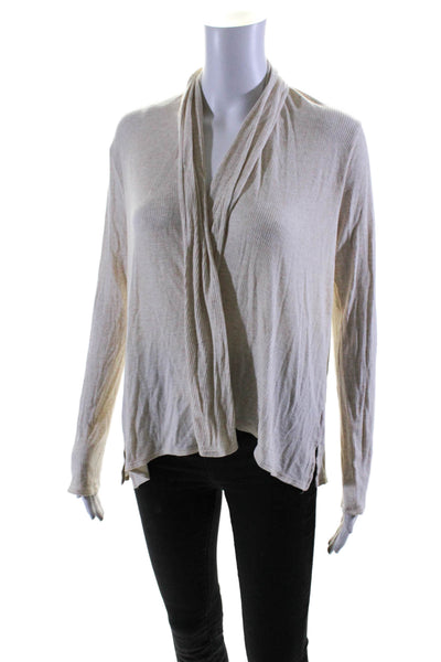 Calypso Womens Rib Knit Open Front Thin Cardigan Sweater Cream Size M