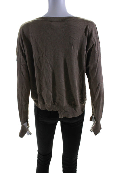 Planet Womens Ribbed V-neck Thin Knit Distressed Cropped Sweater Brown OS