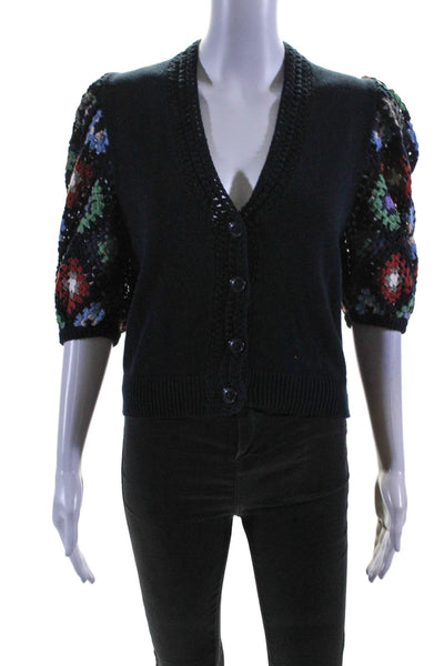 Cotton By Autumn Cashmere Womens Cashmere Patchwork Button Cardigan Navy Size S