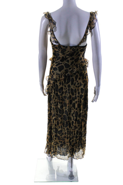 Zara Womens Sleeveless Ruffled V Neck Leopard Print Maxi Dress Brown Size XS