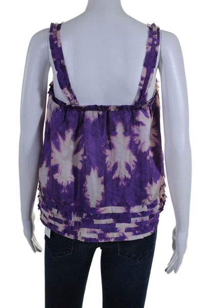 Ulla Johnson Womens Silk Tie Dye Print Ruffle Trim Blouse Purple Size 2