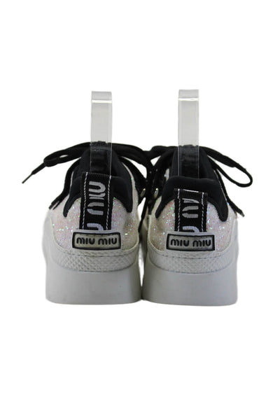 Miu Miu Womens Glittery Hook Pile Lace Up Low Top Sneakers Pink Size 7.5