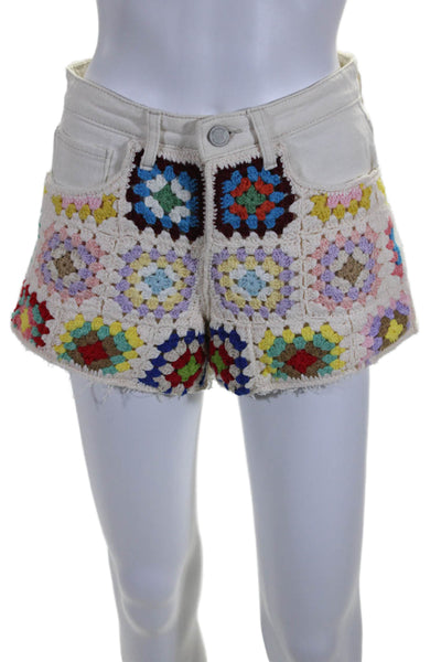 BLANKNYC Womens Zip Front Crochet Five Pocket Jean Shorts White Size 24