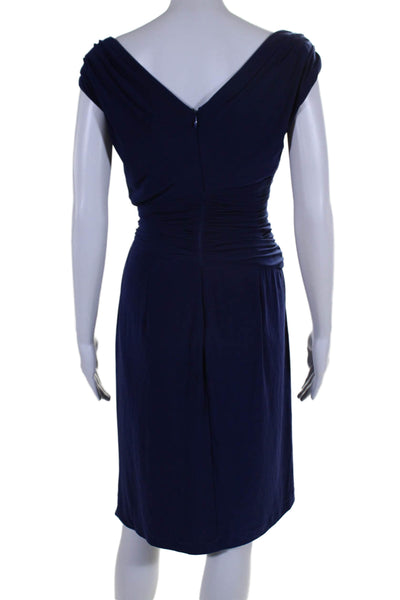 Adrianna Papell Womens Back Zip Ruched Mid Calf Dress Blue Size 6