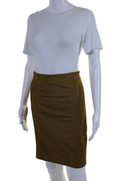 BCBG Max Azria Womens Elastic Waist Straight Knee Length Skirt Brown Medium