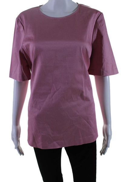 Ted Baker Womens Cotton Round Neck Slit Belted Short Sleeve Blouse Pink Size 4