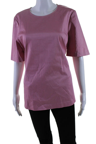 Ted Baker Womens Cotton Round Neck Slit Belted Short Sleeve Blouse Pink Size 4