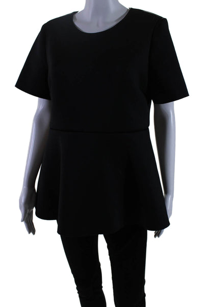 Kate Spade Womens Round Neck Zipped Short Sleeve Peplum Blouse Black Size L