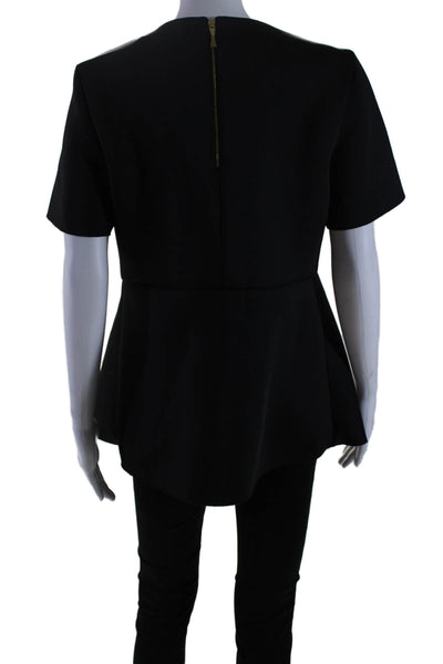 Kate Spade Womens Round Neck Zipped Short Sleeve Peplum Blouse Black Size L