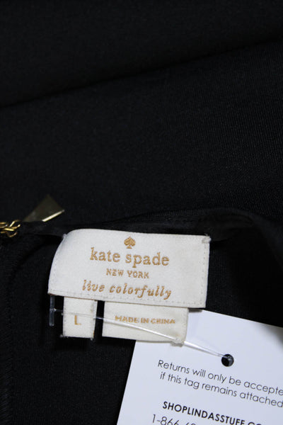 Kate Spade Womens Round Neck Zipped Short Sleeve Peplum Blouse Black Size L