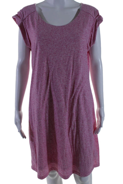 Athleta Womens Round Neck Cuffed Short Sleeve Cut-Out T-Shirt Dress Pink Size XL