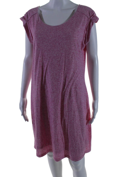 Athleta Womens Round Neck Cuffed Short Sleeve Cut-Out T-Shirt Dress Pink Size XL