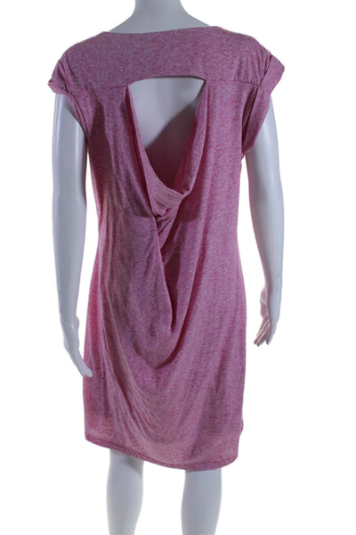 Athleta Womens Round Neck Cuffed Short Sleeve Cut-Out T-Shirt Dress Pink Size XL