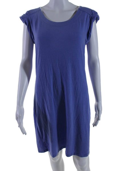 Athleta Womens Round Neck Cuffed Short Sleeve Pullover Dress Blue Size M