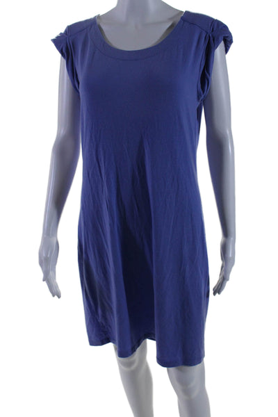 Athleta Womens Round Neck Cuffed Short Sleeve Pullover Dress Blue Size M