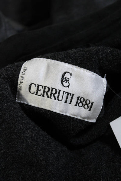 Cerruti 1881 Womens Leather Textured Belted Collar Long Thick Coat Black Size L