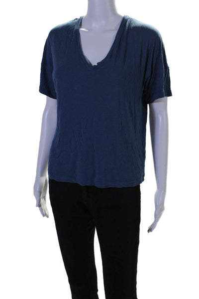 Vince Womens Short Sleeves Pullover V Neck Tee Shirt Admiral Blue Size Small